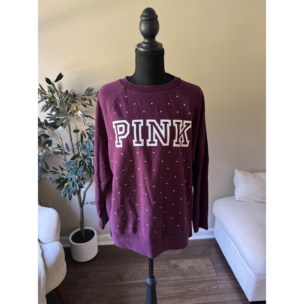 Victorias Secret PINK Rhinestone Logo Sweatshirt Burgundy Crewneck XS